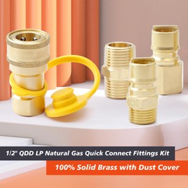 Mhrxusd 1/2" QDD LP Natural Gas Quick Connect Fittings Kit, Solid Brass Female and Male Propane Hose Quick Connect/Disconnect Plug Set with Dust Cover