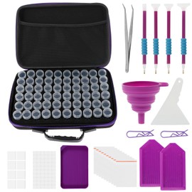 LGHWKETH Diamond Art Storage Containers 60 Slots Diamond Art Accessories Organizer with Diamond Drawing Tools Portable Diamond Art Storage Case for Diamond Drawing Lovers Craft Enthusiasts