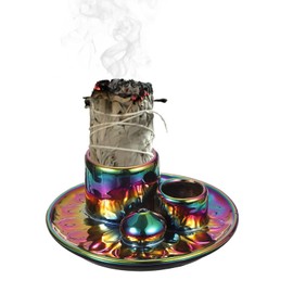 uxcell Incense Burner, 4 in 1 Ceramic Incense Holder Santo Holder Ash Catcher & Candle Holder Decorative Bowl for Meditation Stick Aromatherapy Yoga, Colorful
