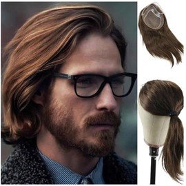 Sistema de reemplazo de cabello humano de 30 cm de largo, con encaje frontal francés, tupé for hombre, base monofilamento fina y PU.