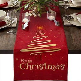 Camino rojo de pino Merry Christmas de 13 x 72 pulgadas, decoración de mesa de Navidad para el hogar, cocina, comedor, Navidad, 13 x 72 pulgadas