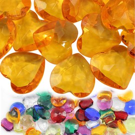 Allstarco 27mm Amber CH16 Heart Acrylic Pirate Treasure Gems Plastic Jewels For Party & Games, Table Scatter, Vase Fillers, Wedding Decor Gemstones Favors - 20 Pieces