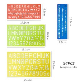 4 Piece Alphabet Templates, Hollow Plastic Templates, Children's Drawing Templates, Alphanumeric Rulers, Auxiliary Templates, Reusable Character Templates