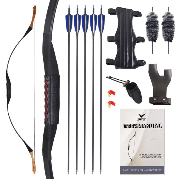 SPG 40lbs One Piece Traditional Bow - 53" Handmade Wooden