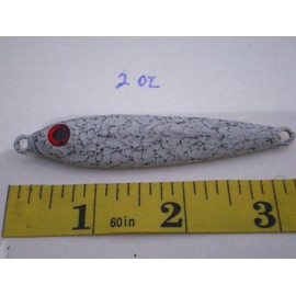 HOME MADE 40 ANCHOVY FISH JIG/SPOON STYLE LURE BAIT 2,1,3/4,5/8 OZ. WHITE/BLACK VEIN 10ea.