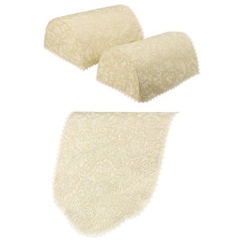 Floral Jacquard Standard Round Arm Caps & 1 Chair Back Furniture Cover Antimacassar Set (Cream)