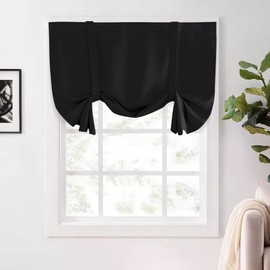 NICETOWN Black Blackout Door Curtains, Privacy Tie Up Window Curtains with Adjustable Tiebacks, 46 x 63 Inch Long French Door Shades for Window Coverings, 1 Panel