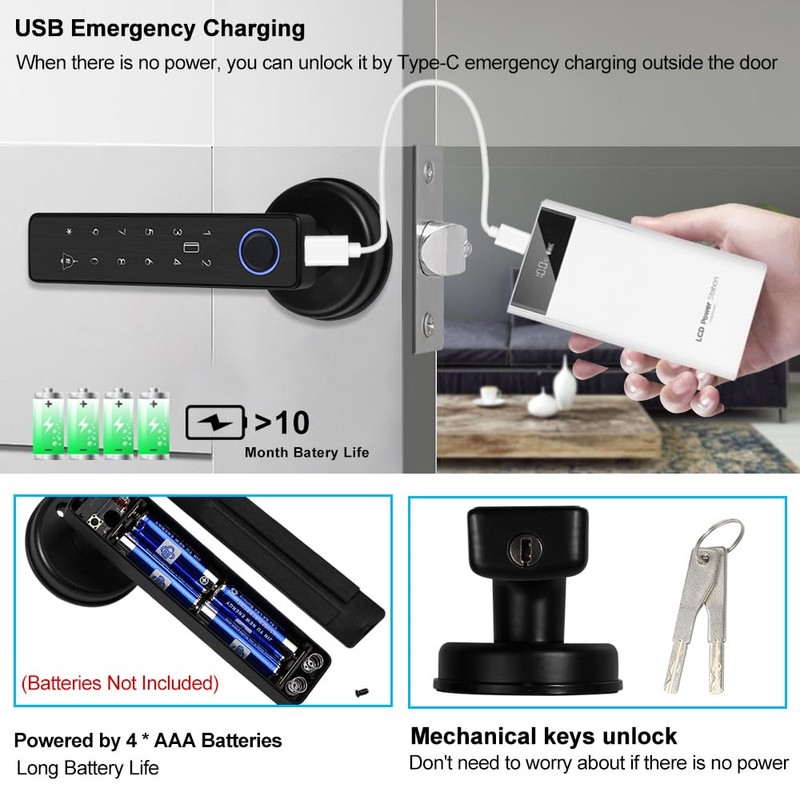 FUSYTULY WiFi Tuya Smart Door Lock Fingerprint Biometric Digital Electronic