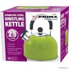 Prima 2.5L Stainless Steel Whistling Kettle in Green 11123C