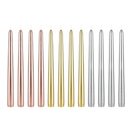 Mega Candles 12 pcs Unscented Metallic Taper Candles, Hand Poured Wax Candle 10 Inch x 7/8 Inch, Home Décor, Wedding Receptions, Centerpieces, Birthdays, Celebrations, Romantic Events, Candle Holders