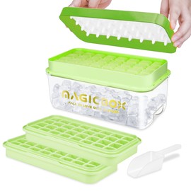 Ice Cube Tray with Lid, Food-Grade Ice Cube Moulds, Release All in One Second, BPA-Free, 64 Ice Cube Tray (Green)