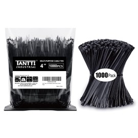 TANTTI Zip Ties 4 inch, Small Zip Ties with 18 lb Tensile Strength, Black, 1000 Pack, by Tantti Supply