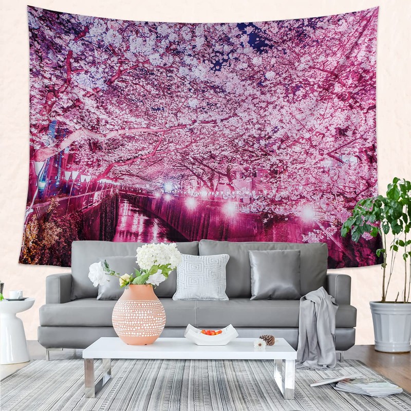 next.design Tapestry, Extra Large, Cherry Blossoms, Cherry Blossom Viewing, Night