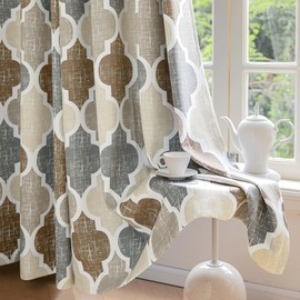 Beauoop 100% Blackout Curtains 72 Inches Long 2 Panels for Bedroom Living Room Brown Grey Moroccan Geo Room Darkening Thermal Insulated Soundproof Grommet Top Window Treatments Drapes, 50x72 Set of 2