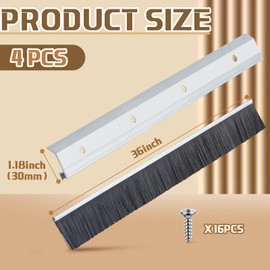 Hushee 4 2×36 Inches Screen Door Sweep for Bottom, Door Sweep for Exterior and Interior, All-Season Aluminum Alloy Brush for Sealing Gaps Keeps Out The Cold Air Dust and Drafts (Silver and Black)