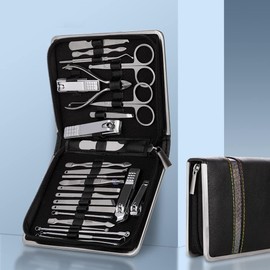 CZKE Juego de herramientas profesionales de uñas de acero, kit de pedicura, multifuncional, portátil, cortador de manicura (color: 26 unidades-negro)