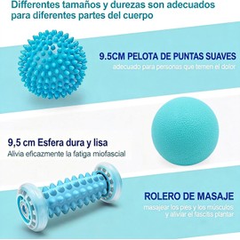 Rodillos de Masaje para Pies, 3pcs Incluido 1 Rodillo y 2 Bola de Masaje, Roller Espigado Massage Balls, Pelotas de Aliviar del Dolor de Fascitis Plantar para Relajante, Reflexología (Verde (2))