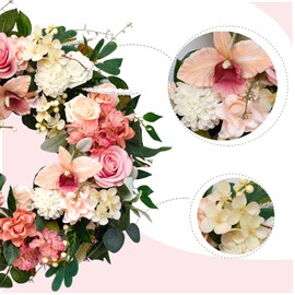 Egolot 24 Inch Spring Everyday Flower Wreath for Front Door, Soft Touch Pink Roses Orchid Peony Wreath for Indoor Outdoor, Valentine's Flower Wreath for Home Decoration