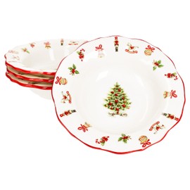 MamboCat Maestro Natale Set of 4 Soup Bowls, 350 ml, Deep Italian Ceramic Plates for 4 People with Christmas Decoration, Plates for Salad, Soup, Rice & Pasta for Christmas, Advent and Santa Claus