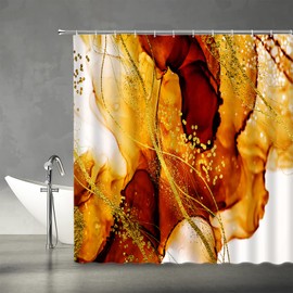 TENVSIN Orange Shower Curtain Modern Abstract Marble Texture Art Fashion Geometric Pattern Watercolor Ink Art Fabric Bathroom Decor Set with Hooks（70" Wx70 H）
