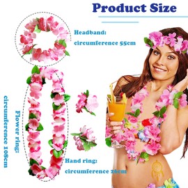 8 Sets Leis Luau, Hawaiian Leis Garland Necklaces, Hawaiian Flower Chains, Hawaiian Flower Necklaces, Hawaii Flower Decoration, Hawaiian Chain Set, for Beach Party, Pool Party