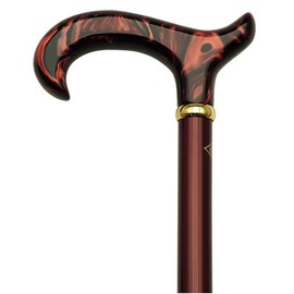 Walking Cane Ruby Pearl. This Walking Stick Cane has a Derby Lucite red Pearly Handle. This Walking aid has a Hardwood Metallic red high Finish Shaft.