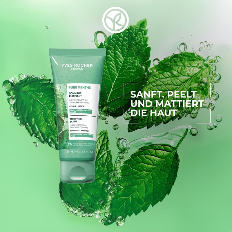 Yves Rocher PURE MENTHE Clarifying Exfoliating Face Care with Organic