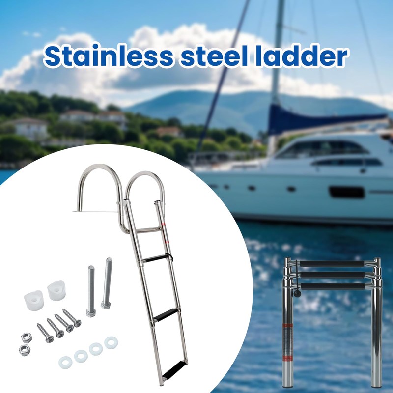 Pontoon Boat Ladder, Stainless Steel 3 Step Telescoping Boat Boarding