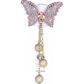 Crystal Pink Butterfly Rhinestones Retractable Badge Reel, Bling Diamond Nurse Badge Holder Reels with Swivel Alligator Clip Badge Holders Identification Badges Supplies Decorative
