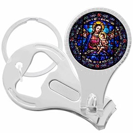Stained Glass Mary and Baby Jesus Nail Clippers Plus Bottle Opener Keychain