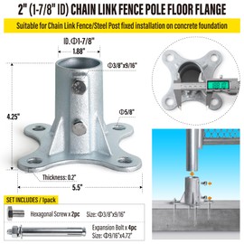 Epcee Post 2" (1 7/8" OD) Chain Link Fence Post Floor Flange Bracket, for Chain Link Fence Posts, Mailboxes, and Other Steel Round Post Galvanized Anchor Flange Bases (4 Pack)