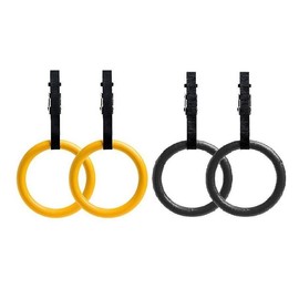 Gymnastic Rings with Adjustable Straps Metal Buckles Home Gym Set of 2 Non-Slip - Color: yellow