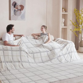 Serenhom Soft Cozy 120x120 Inches Seamless Oversized King Fleece Blanket, Line Pattern Giant Huge, Extra Large 10'x10' Blanket California King Blanket for Sofa, Family, Travel, Line Ivory Grey