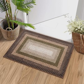 RUGSREAL Entry Rug 2x3 Small Area Rug Machine Washable Bedroom Carpet Non Slip Bathroom Mat Stain Resistant Kitchen Area Rug Farmhouse Carpet Modern Rustic Rug for Living Room Dining Room, Moss/Brown