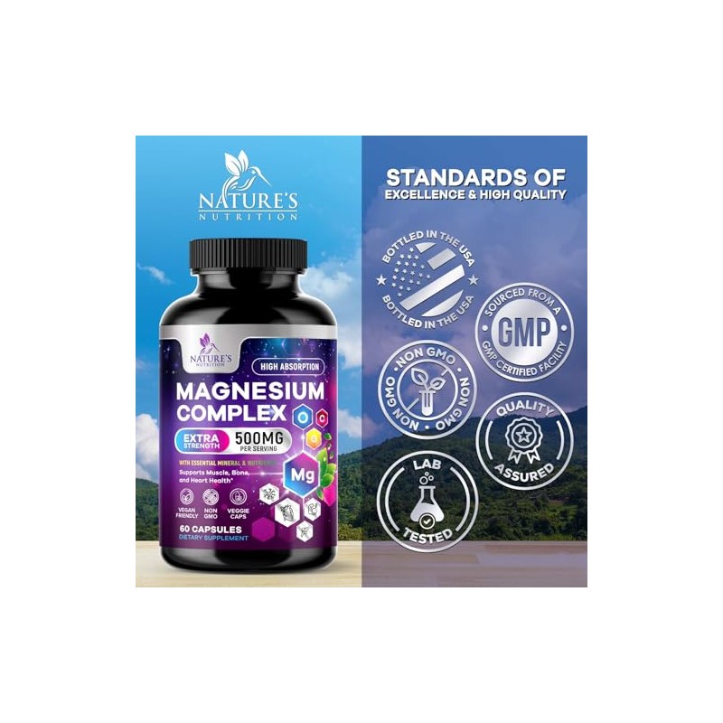 Nature's Nutrition Suplemento de complejo de magnesio 500 mg -