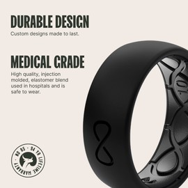 Groove Life Solid Black/Black Ring - Breathable Silicone Wedding Rings for Men, Lifetime Coverage, Unique Design, Comfort Fit Ring - Size 10
