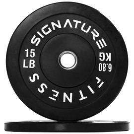 Signature Fitness 2" Olympic Bumper Plate Weight Plates with Steel Hub, 15LB, Black, Pair
