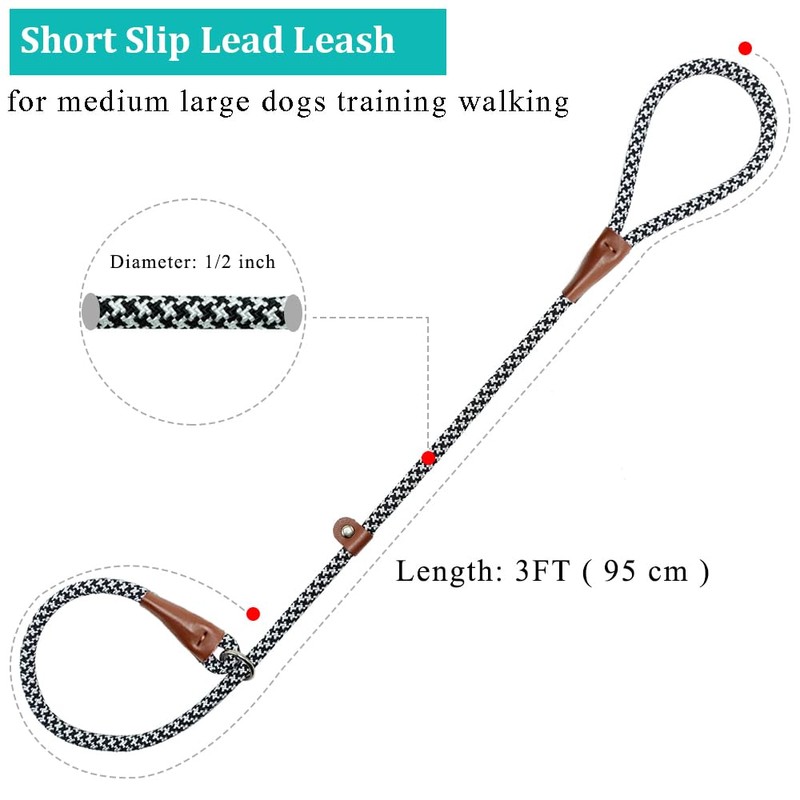 YUCFOREN 3FT Slip Lead Dog Leash, 1/2 Inch Thick Nylon