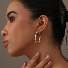 LeCalla 925 Sterling Silver Two-Tone Hoop Earrings for Women | 14K Gold-Plated Intertwining Large Oval Shape Hoops Earring 40MM