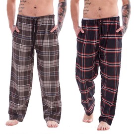 Keanu Mens Pack of 2 Flannel Lounge Pants | Soft Brushed Fleece Sleep/Lounge Wear | Check Designs | Mens Sizes S - 2XL (Black/Grey Check, Large)