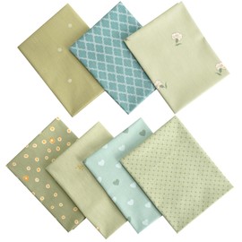 Qililandiy Cotton Fabric, 100% Cotton Sewing Fabrics with Various Patterns, Patchwork, DIY Fabric Package, 46 x 56 cm, Cut Fabric Squares for Sewing, Craft, Decoration (7 Pieces, Green)