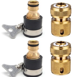 Uni-Fine 2 Pairs Garden Hose Quick Connector Brass Quick Hose End Connector Garden Hose Nozzle Connect Kit for Kitchen Garden Outdoor Hose Pipe Tool