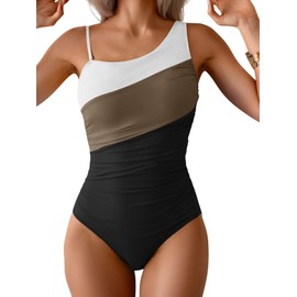 Aidonger Women One Piece Swimsuit for Women One Shulder Tummy Control Bathing Suits Color Block Slimming Swimwear