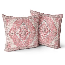 Snycler Pink Boho Throw Pillow Covers Set of 2 Monaco Rug Carpet Double Sided Pattern Cotton Soft Pillow Case Cushion Cover Pillowcase for Garden Couch Sofa Bed Decorative 24x24 inch