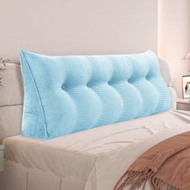 Daneey Headboard Wedge Pillow Bed Wedge Pillow for Headboard Bolster Reading Pillow for Bed Back Pillow for Sitting in Bed Wedge Pillow Headboard with Removable Corduroy Cover (Blue, Queen)