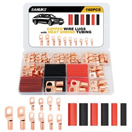 Sanuke 160pcs Copper Wire Lugs Connectors Kit AWG 12 10 8 6 4 2 with Heat Shrink, 80pcs Battery Cable Lugs Ends Ring Terminals Connectors and 80pcs Heat Shrink Tubing
