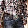 Western-Turquoise-Cowboy-Belt for Men Women with Longhorn Bull Buckle Belt for