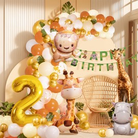 2nd Birthday Boy Girl 2 Year Jungle Birthday Decoration Forest Animals, Safari Balloons 2 Children's Birthday Decoration, Animals Birthday Decoration