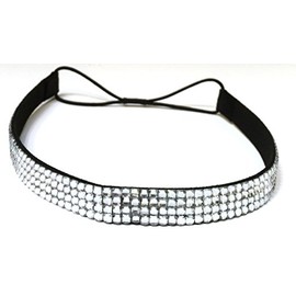 WigsPedia Rhinestone Crystal Stretch Headband 4-Row Head Piece Elastic Hair Band for Women (Clear)