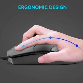 ONE-UP Wired Office Mouse, USB Interface, Ergonomic Design, 3-Button Optical Mouse,1000DPI, Compatible with Windows/Mac Laptops and Desktops, Suitable for Office and Home Use - Black (1pack)